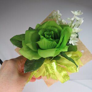 Green Rose Corsage w corsage pin St Patrick's Day silk flowers